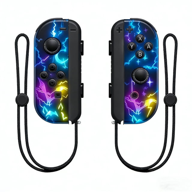 Wireless Controller for Nintendo Switch with Wrist Strap,Left and Right RGB Joypad Controllers Compatible with Switch/OLED/Lite,Support Dual Vibration/6-Axis Gyro/Motion Control/Wake-up(Bat)