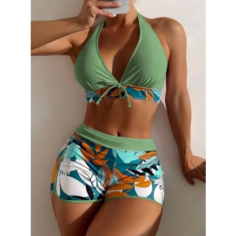 Bikinis Sexy Para Mujeres 2022 Verano De Dos Piezas Estampado De Mármol Traje De Baño Femenino Push Up Halter Acanalado Envoltura Alta Frontal