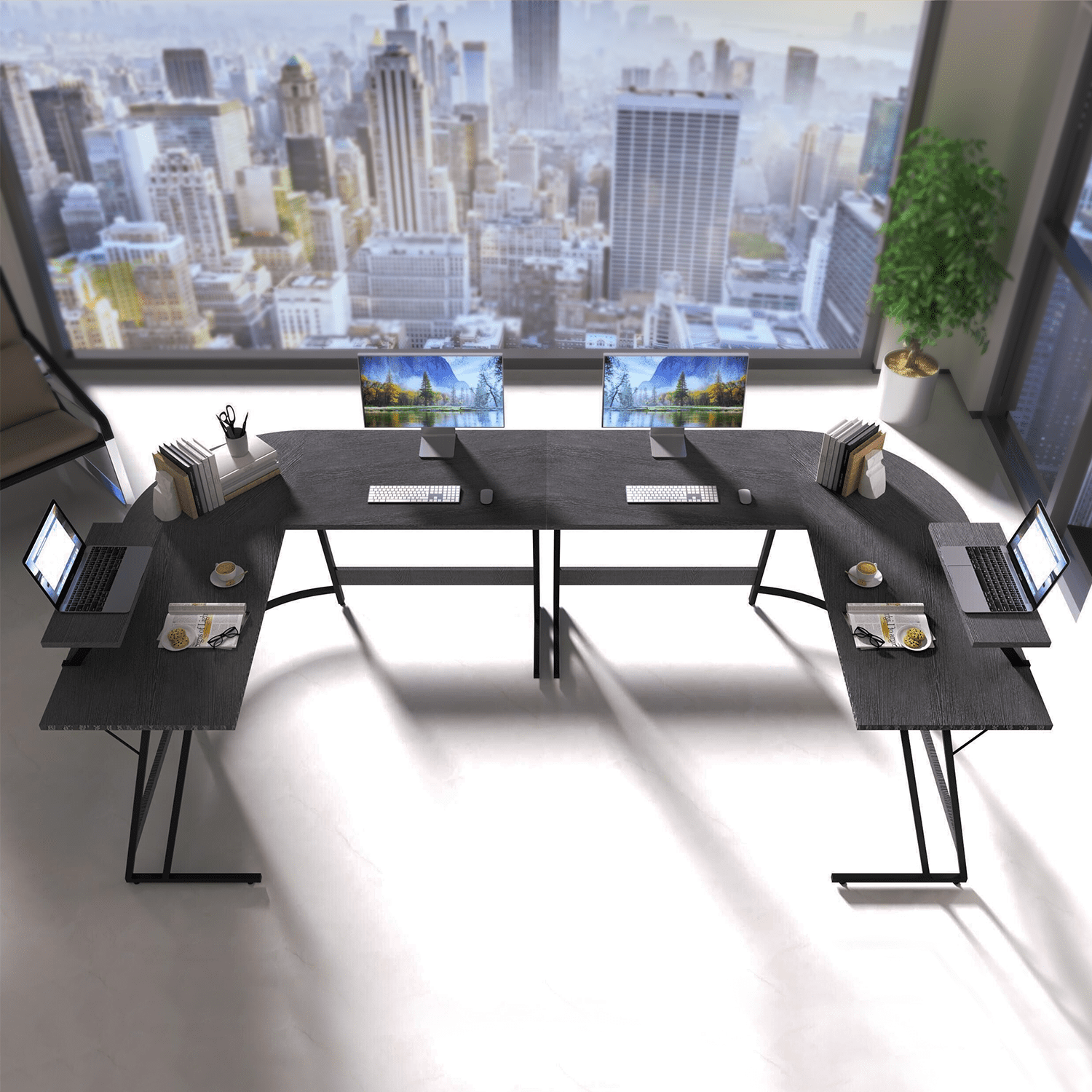 Vineego L-Shaped Computer Desk Modern Corner Desk Home Office Writing Sturdy Workstation with Movable Table, Black