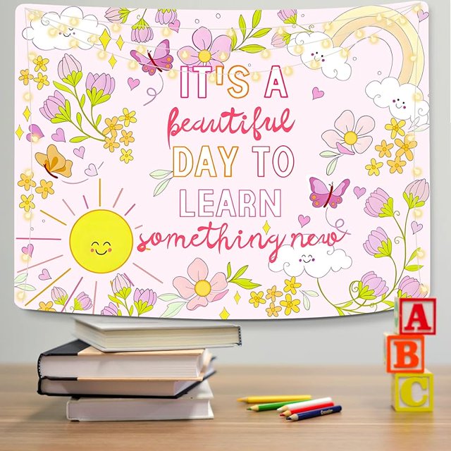 Tapiz motivacional para colgar en la pared para adolescentes, tapices inspiradores de color rosa para el aula, tapiz estético bonito para la habitación de los niños, tapiz para dormitorio