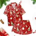 thumbnail image 6 of Womens Pajama Sets – Button Pajamas for Women Set Ideal for Any Season Women's Casual Christmas Print Pajama Set Silk Satin Short Sleeve Button Up Top And Shorts Set, 6 of 7