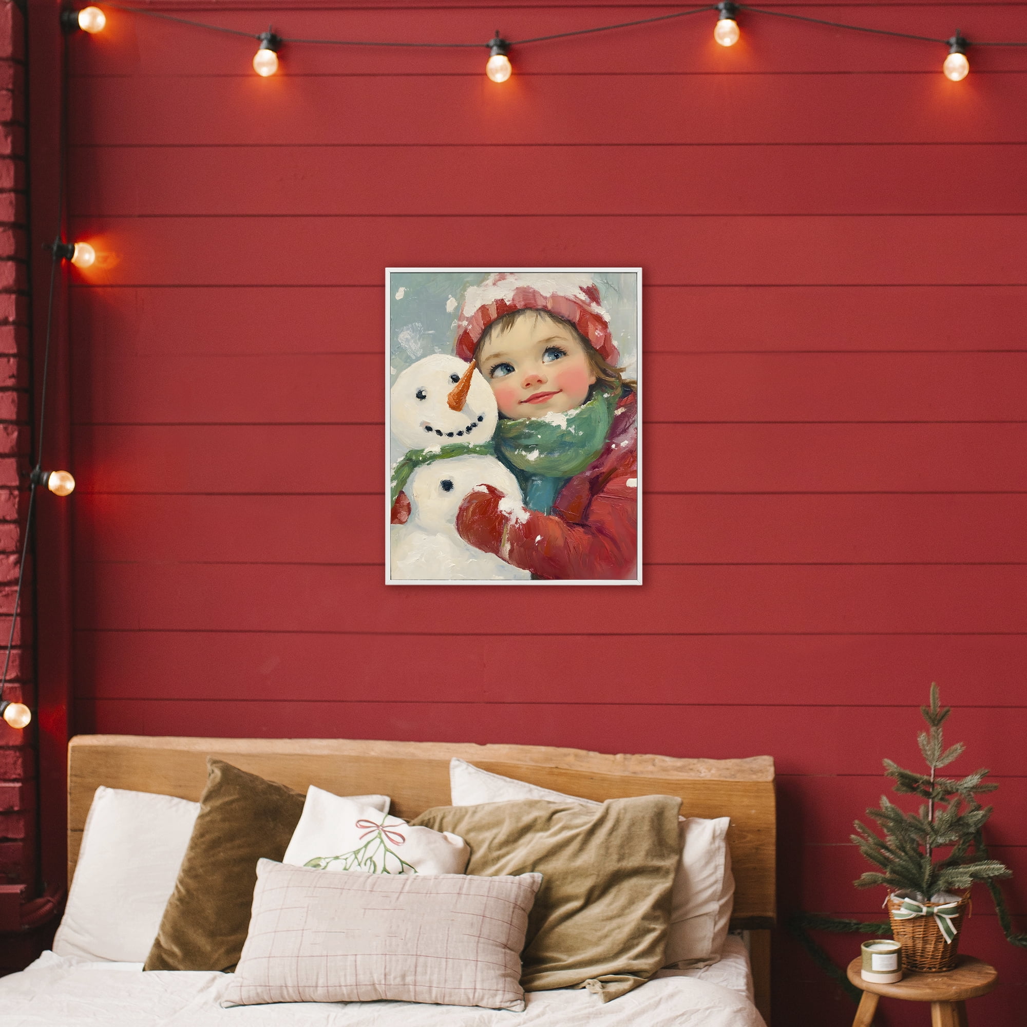 Stupell Industries Christmas Girl & Snowman Embrace White Framed Giclee Art, design by The Prints Vibe