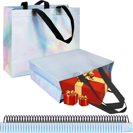 XD2-48PCS Iridescent Gift Bags, Set of 48 Holographic Reusable Gift Bags with Handles – Perfect for party favors, goodie bag, and birthdays.Each Gift Bag measures 12.6 x 10.6 x 3.9*2