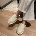 thumbnail image 6 of Penkiiy Warm Slippers for Women Winter Indoor Warm Home Floor Plush Shoes Retro Plaid Fashion Home Warm Plush White Soft Bottom Cotton Slippers White Slippers, 6 of 7