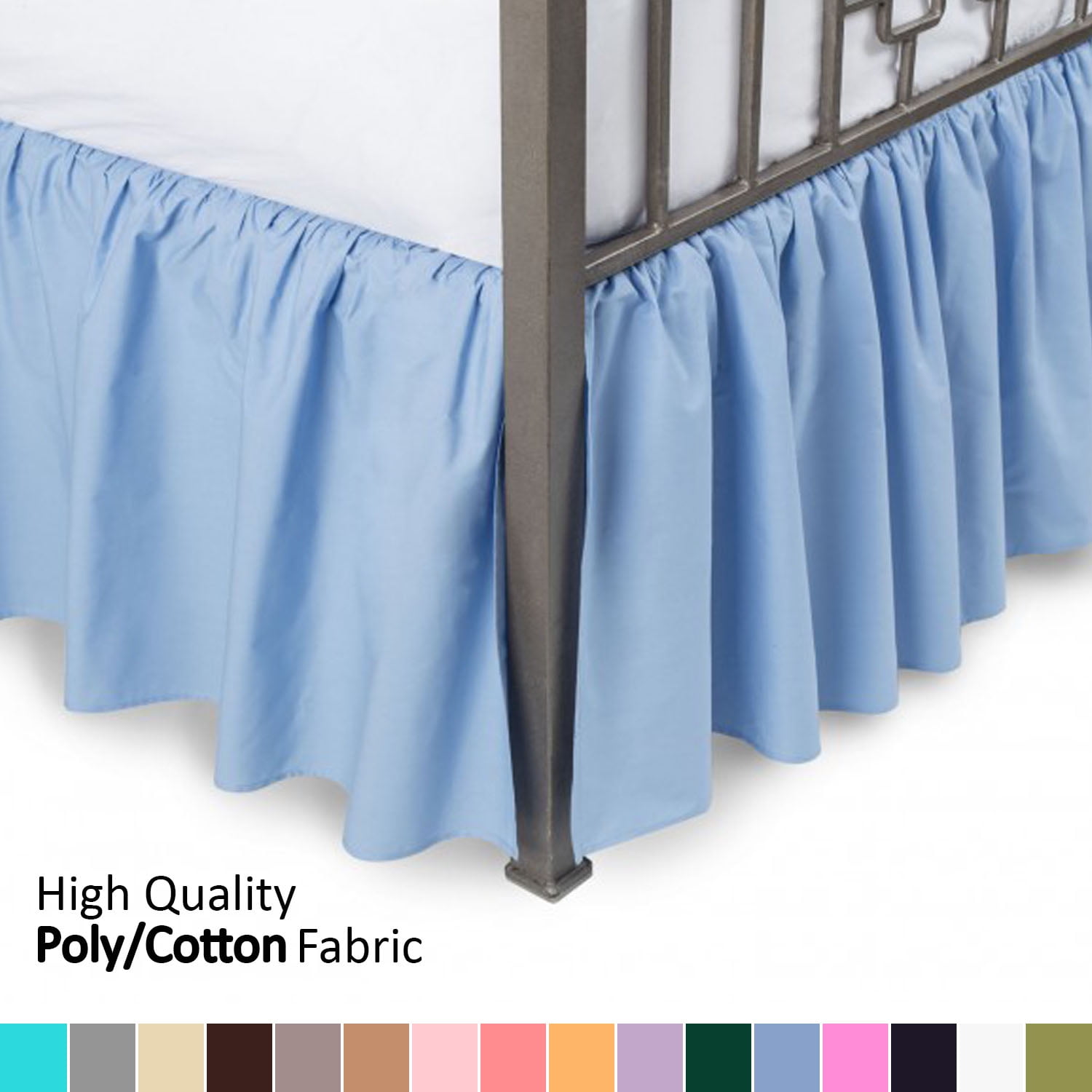 Ruffled Bed Skirt with Split Corners Full, Blue, 21" Drop Bedskirt