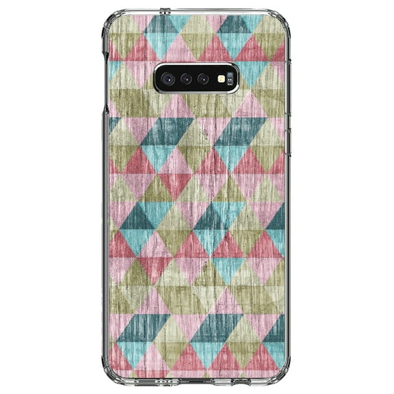 DistinctInk Clear Shockproof Hybrid Case for Samsung Galaxy S10e (5.8" Screen) - TPU Bumper, Acrylic Back, Tempered Glass Screen Protector - Multi Color Rainbow Wood Print - Printed Wood Grain Image