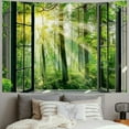 thumbnail image 2 of BCIIG  Sunshine Forest Tapestry Wall Hanging, Nature Green Forest Trees Floral Bloom Spring Woodland Grasses Window Scenery Tapestries, Virgin Forest Wall Tapestry Decor for Living Room Bedroom, 2 of 6