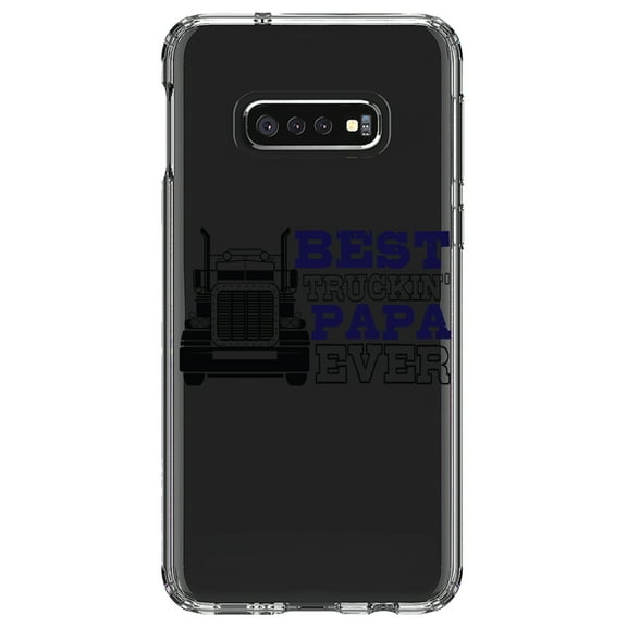 DistinctInk Clear Shockproof Hybrid Case for Samsung Galaxy S10e (5.8" Screen) - TPU Bumper Acrylic Back Tempered Glass Screen Protector - Best Truckin' Papa Ever