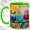 Green, variant on Paper Owl Trio Coffee Mug, Colorful Bird Mug, Ceramic 11 oz