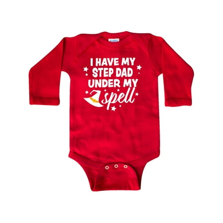 

Inktastic I Have My Step Dad Under My Spell with Cute Witch Hat Gift Baby Boy or Baby Girl Long Sleeve Bodysuit