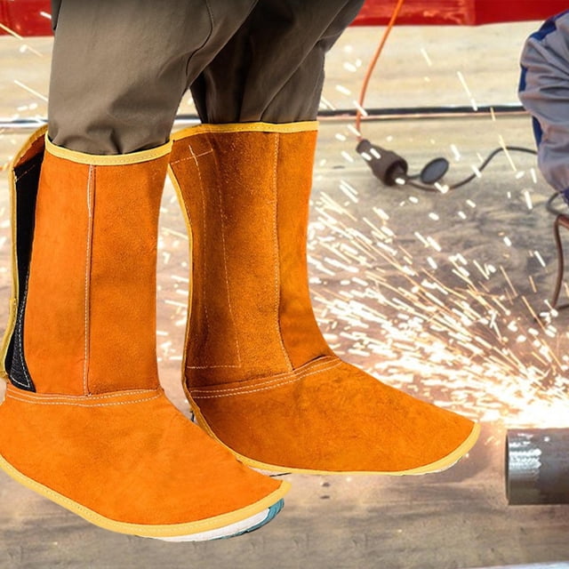 Prácticos protectores de piernas para botas de soldadura, 1 par de polainas de soldadura de PU multifuncionales profesionales para trabajos de constru