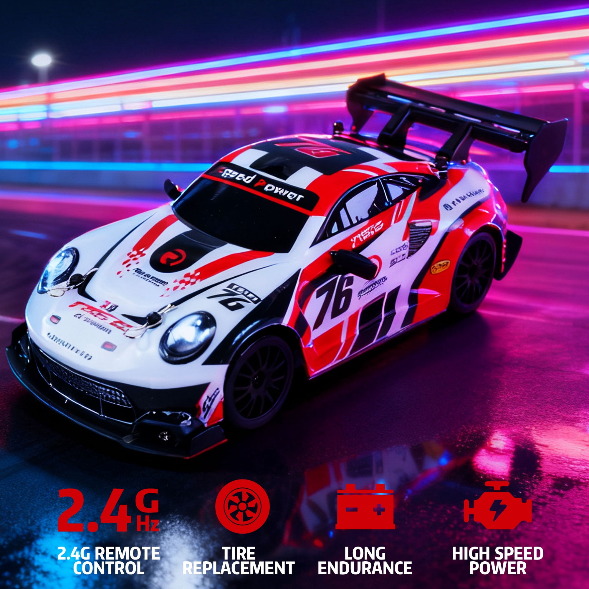 Jaawind RC Drift Car 1/24 2.4GHz 4WD High Speed Remote Control Cars Vehicle with LED Lights, 30KM/H RC Race Car Toys for Boys Kids Adults