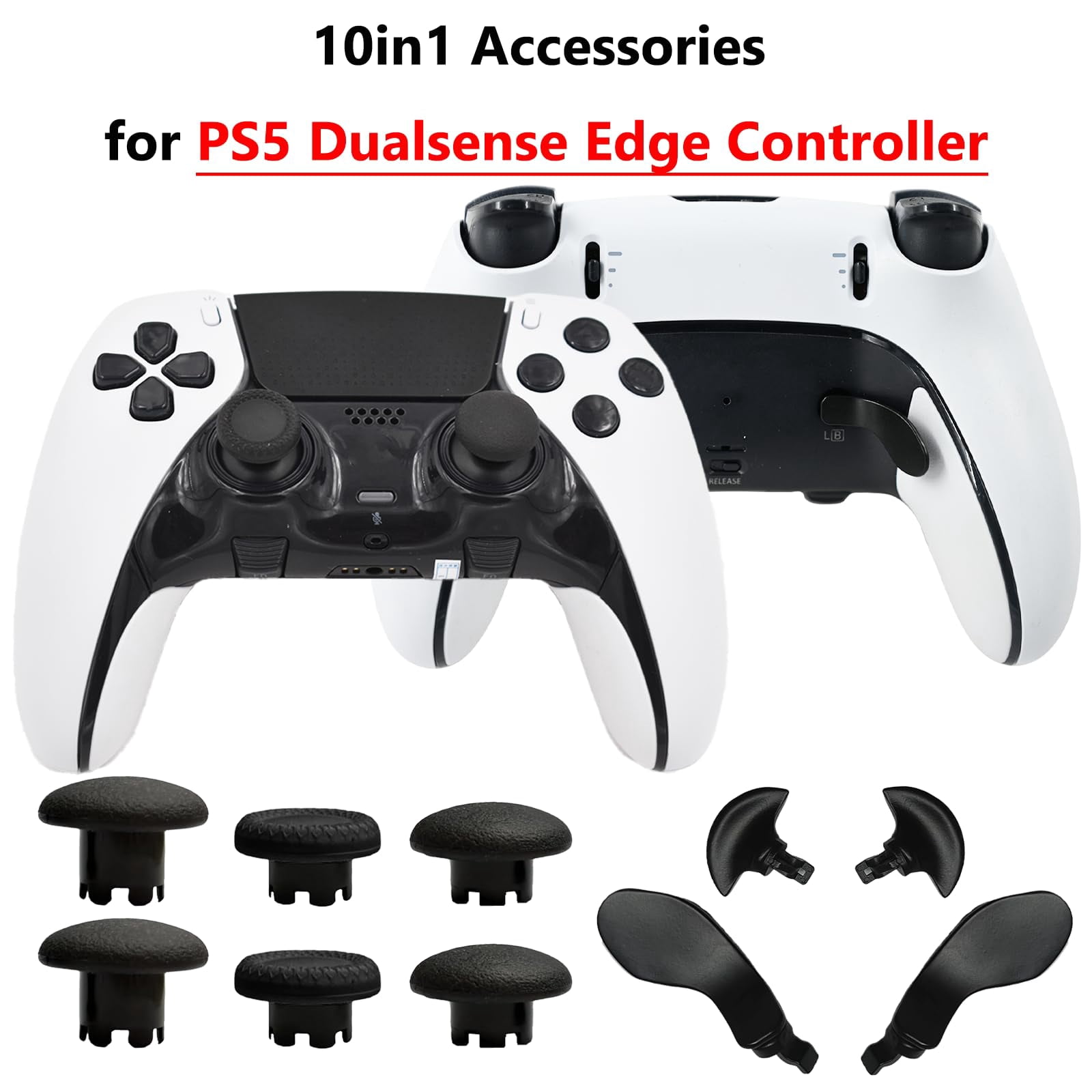 10-in-1 Metal Thumbsticks Replacement for PS5 Dualsense Edge Controller,4 Metallic Back Paddles Triggers Buttons Repair Parts for PS5 Edge Controller with 6 Analog Joysticks(Black)