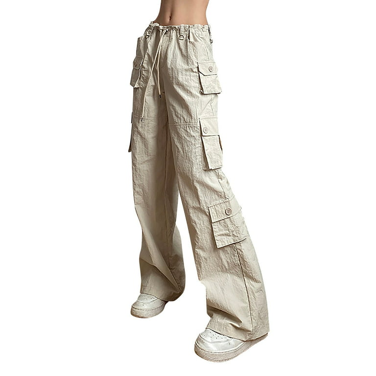 CAICJ98 Womens Sweatpants Women's Casual Zipper Fly Wide Leg Loose Long  Rayon Pants Khaki,M