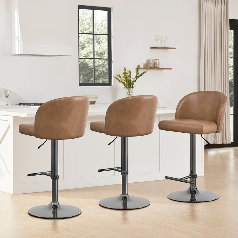Spruce & Spring 26" Swivel Counter Bar Stool with Walnut Bentwood Frame, Upholstered or PE Rattan Back