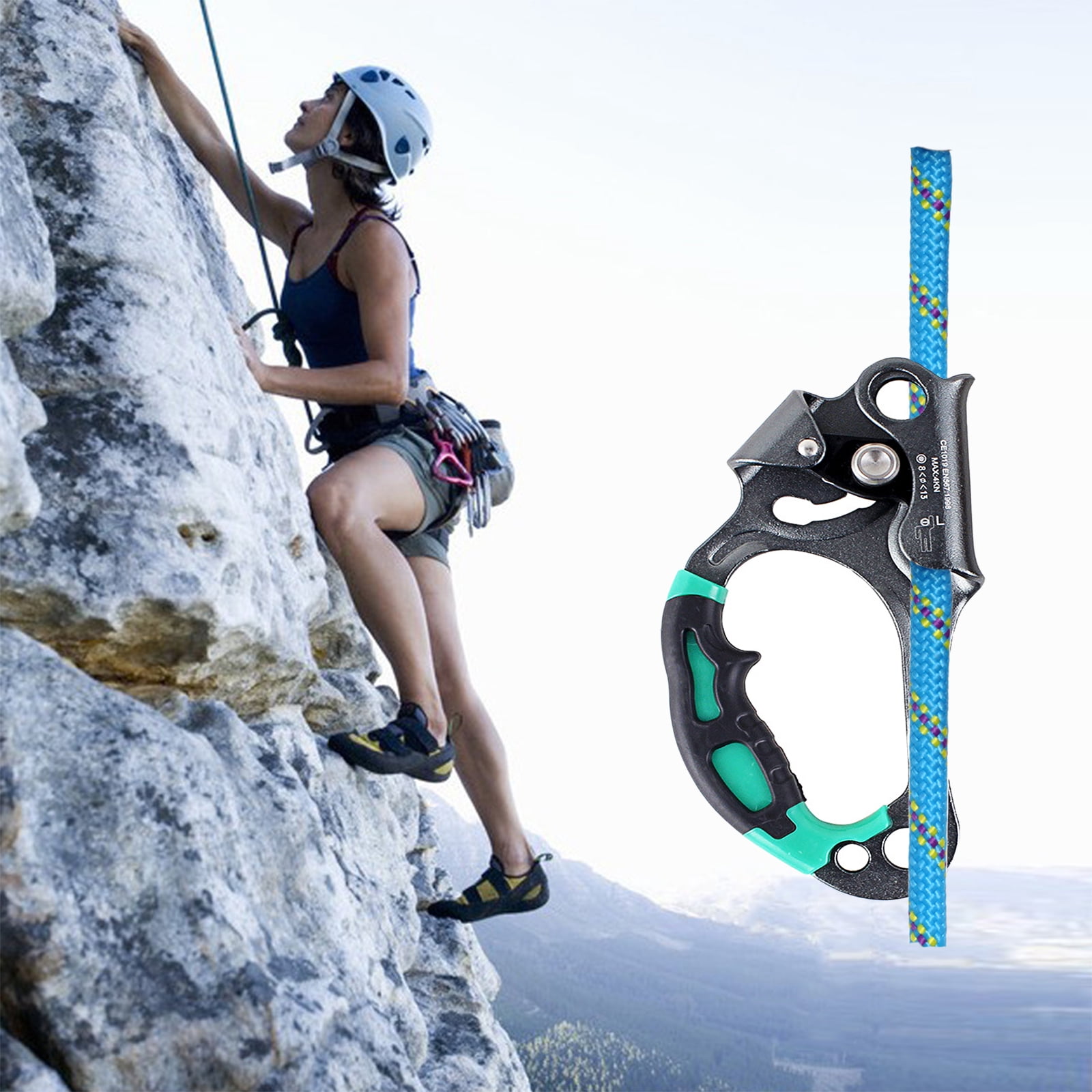 Ueasy Hand Ascender for Climbing Rope Rock Climbing Ascender with Rubber Handle Strong Rappelling Gear for 8-12mm Rope Climbing Equipment for Outdoor Adventures
