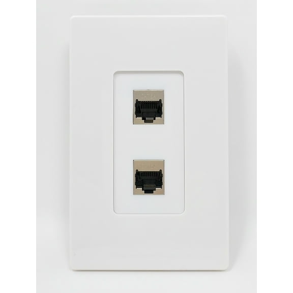 RiteAV CAT 6A 2 Port Shielded Cat6a Wall Plate 1 Gang Decorative Screwless White