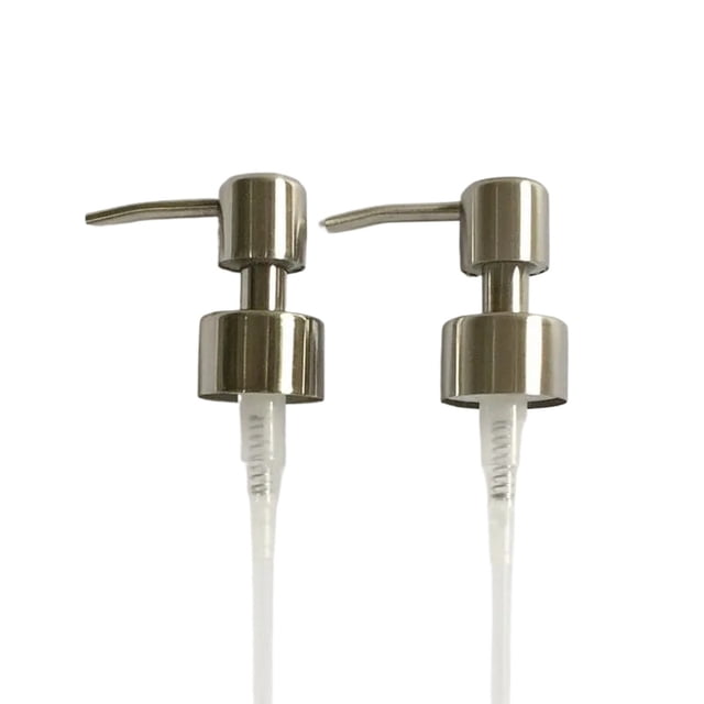 Dispensador de loción y jabón líquido para baño y cocina, 2 unidades, cabezal de bomba de acero inoxidable con mango para dispensador de prensa manual
