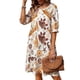 thumbnail image 1 of Vestido de Verano Floral Azul Impresión de Vacaciones de las Mujeres Suelto Cuello Redondo Vestido de Manga de Tres Cuartos, Manga de Puff Cambio Casual, 1 of 6