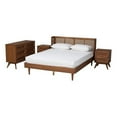 thumbnail image 1 of Bowery Hill Ash Walnut Wood 4-Piece Queen Size Bedroom Set with Rattan, 1 of 13
