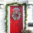 thumbnail image 6 of HomelyJoy Candy Cane Christmas Wreath for Front Door, 14 Inch Artificial Wreath with Pom-Poms, Red Bow & Berries, All-Weather Outdoor Holiday Decor for Home and Window, 6 of 9