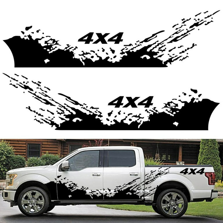 Eccomum 4PCS Car Stickers 4X4 Off Road(40*10cm)+Mountain Graphic  Decal(190*50cm) Sticker for Car Truck Exterior Accessories Black