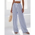 thumbnail image 3 of BTFBM Striped Wide Leg Pants for Women Spring Summer Drawstring Lounge PJ Beach Bottoms Casual Trousers Pockets, 3 of 9
