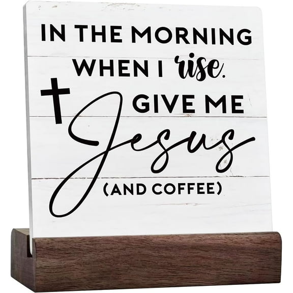 Coffee Wood Signs, In the Morning When I Rise Give Me Jesus & Coffee, Ceramic Table Sign Desk Decor, Decor Wood Plaque, Farmhouse Coffee Sign for Home Bar Cafe Coffee Bar Decor, Coffee Lover Gift