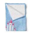 thumbnail image 2 of Cartoon Soft Flannel Fleece Throw Blanket, Fantasy Castle on Top of the Hills and Hot Air Balloon in Sunny Sky Day Kids Art, Cozy Plush for Indoor and Outdoor Use, 60" x 80", Multicolor, by Ambesonne, 2 of 5