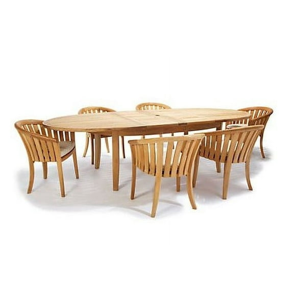 Grade-A Teak Dining Set: 6 Seater 7 Pc: 118" Oval Table And 6 Lenong Arm Chairs Outdoor Patio WholesaleTeak #51LN2607