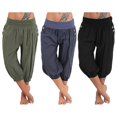 thumbnail image 4 of Mujer Pantalones de yoga Bolsillos laterales Bloomers bombachos Pantalones capri Prendas de abajo Secado rápido Dispersor de humedad Ligero Hippie Boho Azul claro Polvo de mandarina Whit, 4 of 5