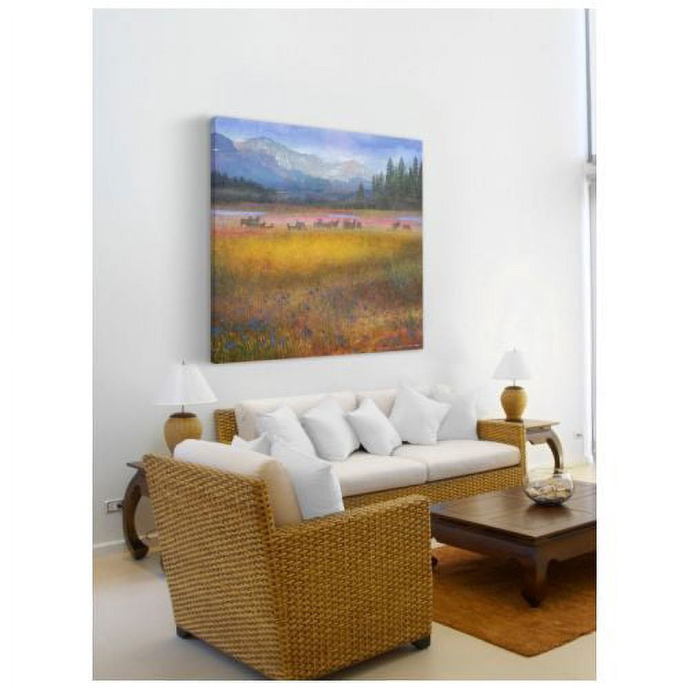 "Flowered Meadow Elk" Painting Print on Wrapped Canvas