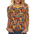 thumbnail image 2 of Xuyuer Mardi Gras Printed Shirt - Ladies' 3/4 Sleeve Crewneck Top for Festival Celebrations, Carnival Themed Parties, Vibrant Holiday Seasonal Fashion & Eye-Catching Parade Ready Apparel, 2 of 9
