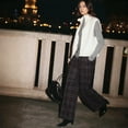 thumbnail image 2 of FRSASU Womens Plaid Palazzo Pants Wide Leg High Waisted Lounge Pants Fashion Casual Trousers with Pockets Brown, 2 of 7