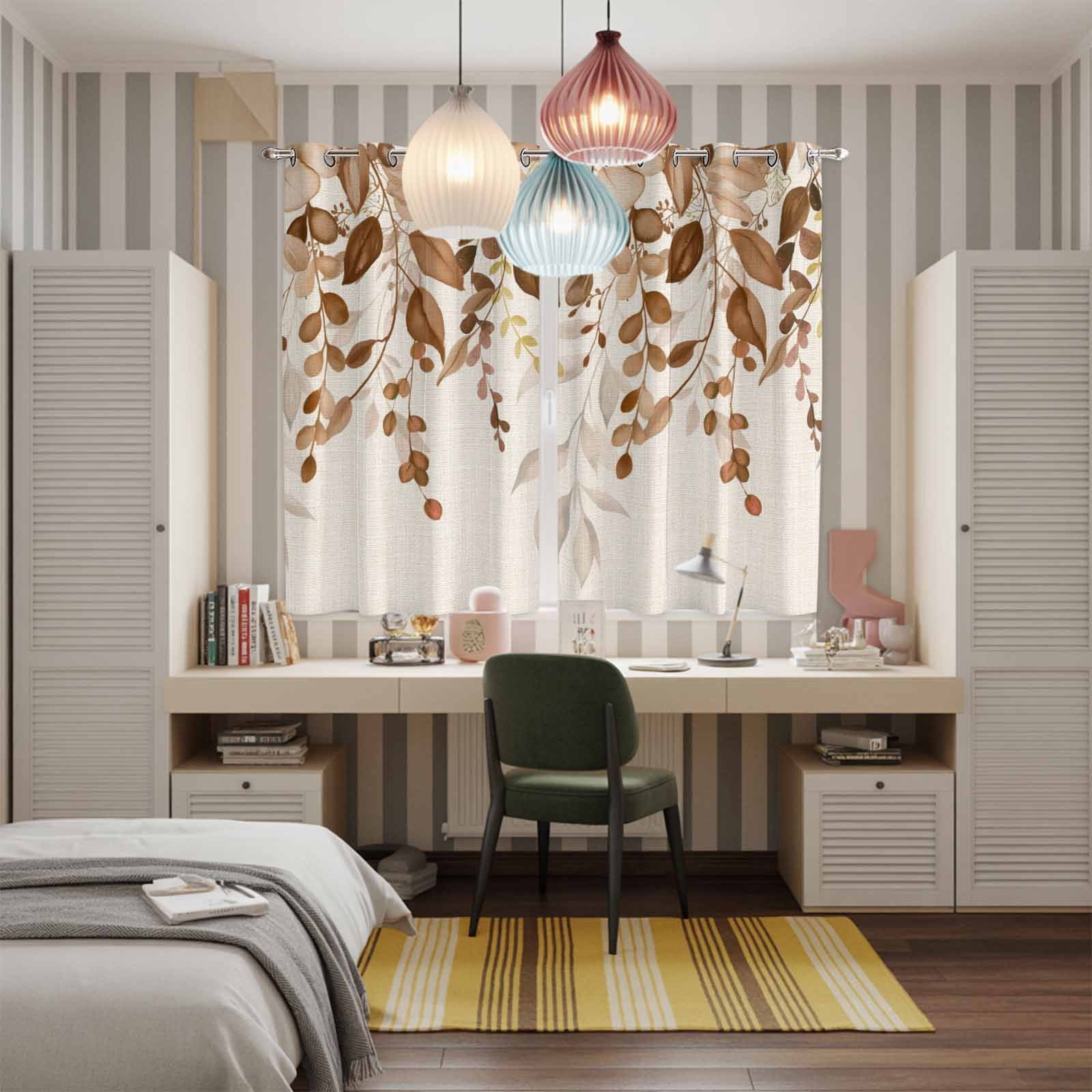 Curtains 84 Inches Long 2 Panels, Brown Orange Eucalyptus Grommets Window Treatment Curtain, Farmhouse Weeping Leaves Linen Thermal Curtains Drapes for Living Room/Bathroom