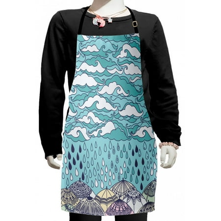 

Autumn Kids Apron Funky Overcast Day Cumulus Clouds Like Sea Wave Floating Wet on Umbrella Boys Girls Apron Bib with Adjustable Ties for Cooking Baking Painting Blue Purple by Ambesonne