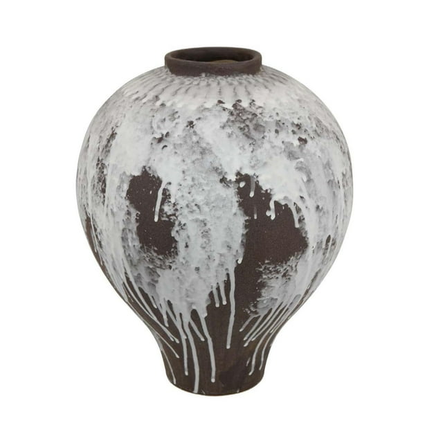 Jarrón Decorativo Gezy en Forma de Bulbo de 38 cm de Cerámica Marrón y Blanco