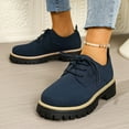 thumbnail image 3 of Rokment Platform Mary Jane Ankle Boots for Women Fall Winter Fashion Casual Suede Lace up Chunky Mid Heel Lug Sole Oxfords Penny Loafers Combat Booties Blue Size 8.5, 3 of 5