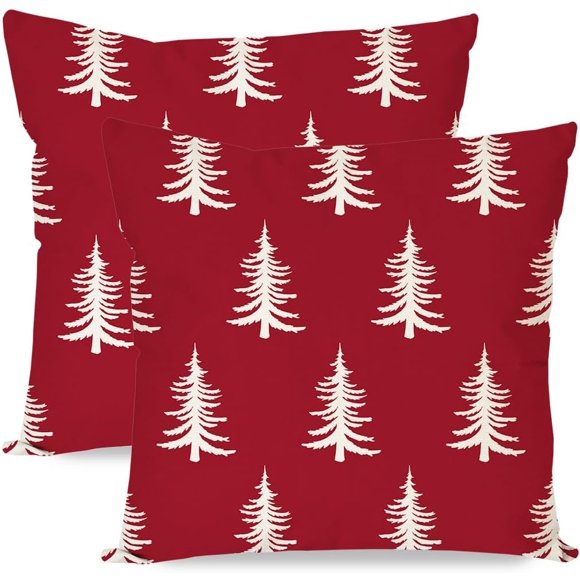 linely Christmas Pillow Covers 22"x22"" Set of 2, Christmas Tree Throw Pillow Cases, Outdoor Farmhouse Xmas Decorations Winter Holiday Decorative Cushion Cases for Sofa Couch Porch Decor