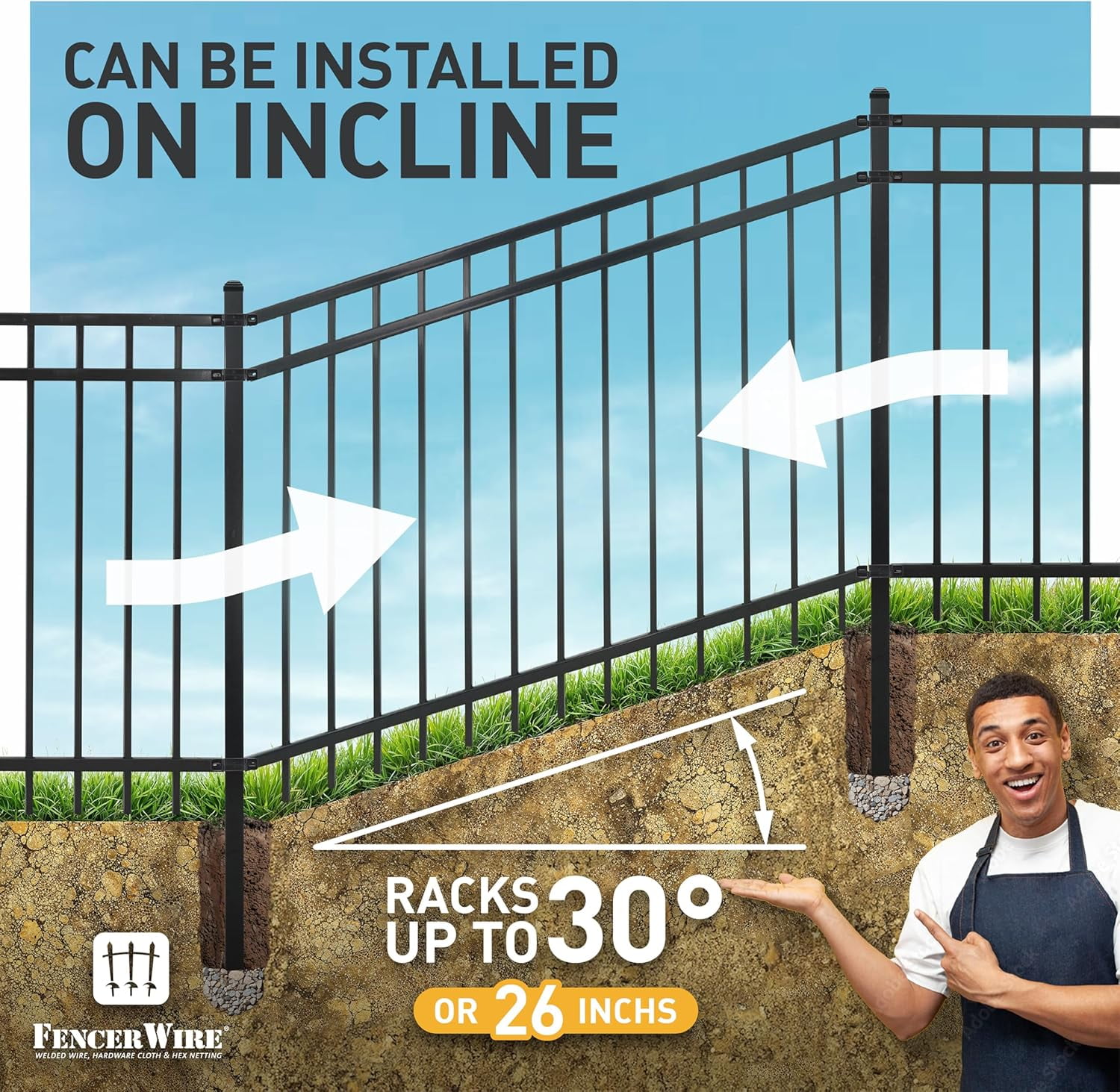 Fencer Wire Pack of 10 Heavy Duty Flat Top Fence Barrier Panel, 5FT Height X 8FT Width Anti-Rust Metal Fencing Panel, 2” Diameter Steel Outdoor Decorative Garden Fence Panel for Yard, Pool, Patio