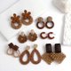 thumbnail image 2 of Pendientes colgantes AENSOA Boho trenza de ratán de Madera geométricos hechos a mano para mujer, 2 of 5