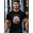 thumbnail image 4 of Camiseta de manga corta para hombre, estilo casual, con cuello redondo y estampado de oso blanco y corazones., 4 of 8
