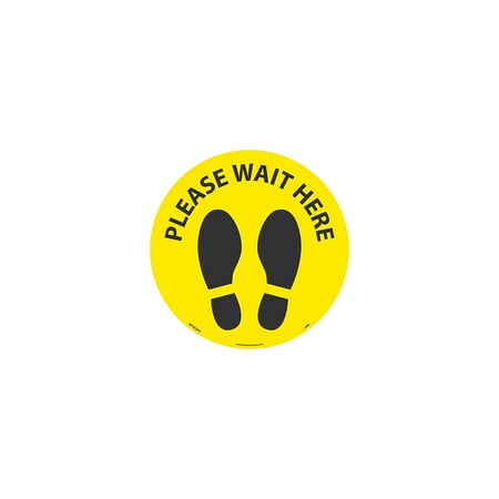 UPC: 0887481157115 | National Marker Temp-Step Floor Decal  Please Wait Here   8  Yellow/Black (WFS83AYL)