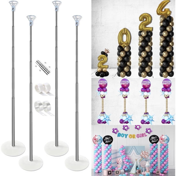 Kit de soporte de columna de globo 4 juegos, kit de arco de globo ajustable, con cinturones de corona de globo, con base para globos de columna telescópica, fiesta, decoración