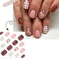 thumbnail image 6 of 24 Pcs Striped Grids On Nails Glossy False Nails Short Square Flowers Artificial Acrylic Nails, 6 of 8