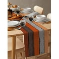 thumbnail image 3 of Orange Wooden Table Runner Cotton Linen 48 Inch Holiday Dresser Scarves, Grey Stripe Gradient Country Rustic Grain Tablerunner for Kitchen Coffee Dining Bedroom Dinner Scarf Décor 13''x48'', 3 of 7