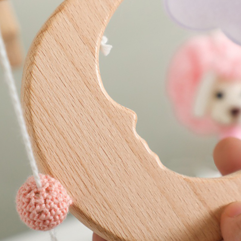 Baby Crib Mobile Wind Chime – Wooden Bed Bell Hanging Pendant, Soothing Toy for Newborns, Home Nursery Decoration, Cream-Coloured