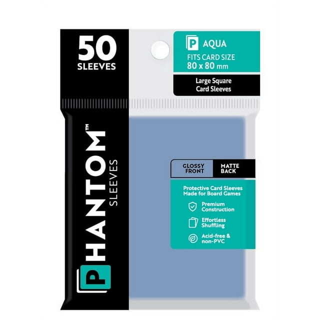 Phantom Sleeves: "Aqua Size" (80mm x 80mm) - Gloss/Matte (50) (Compatible with: Large Square Card Sleeves)