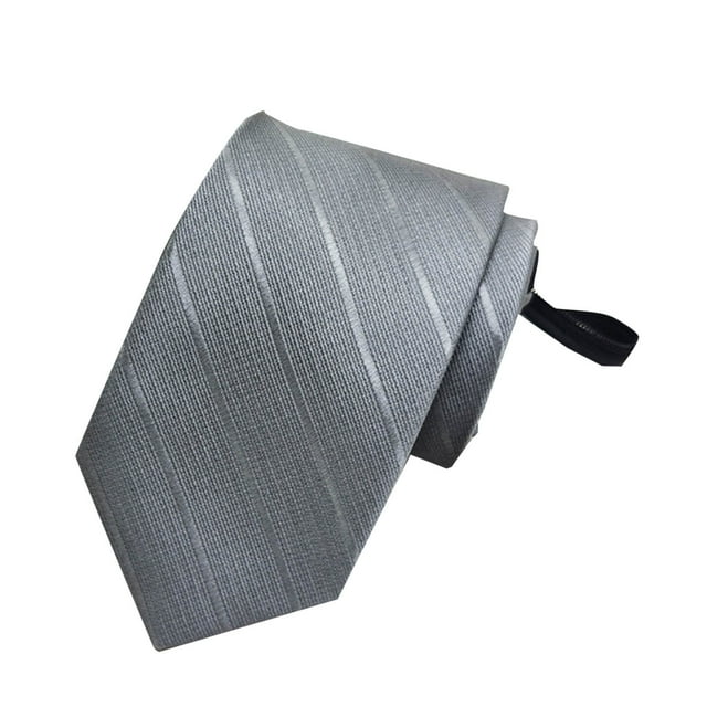Gray Men'S Fashion Business 3.15 Inch Wide Solid Color Jacquard Polyester Zipper Pre-Tied Necktie Easy Wear For Daily And Office Use In Gray Shade