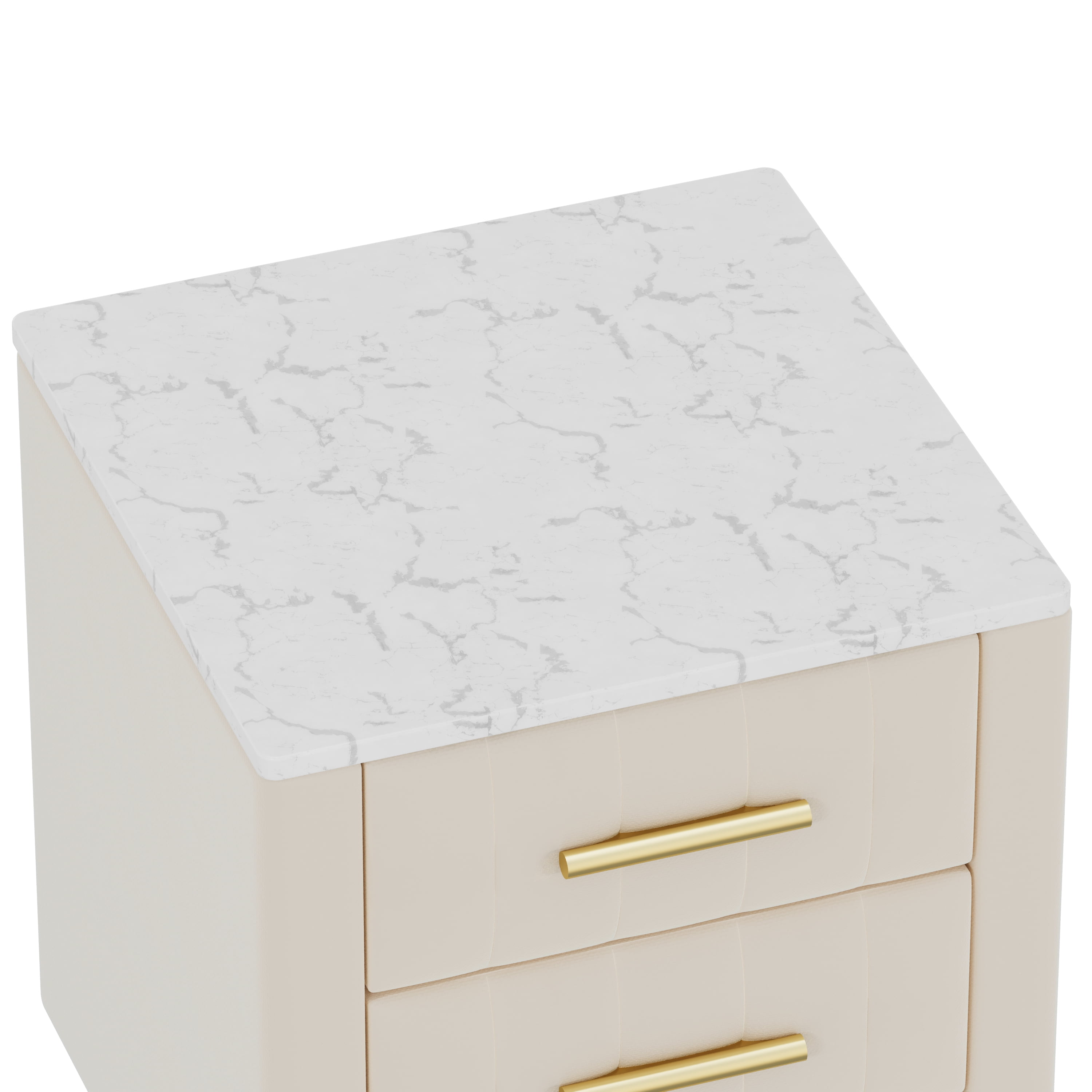 Velvet Upholstered Nightstand with 3 Drawers, Marble Effect Tabletop, Metal Legs & Handles, Plywood Bedside End Table for Bedroom Living Room Nursery, 16.3"×16.3"×21.8"